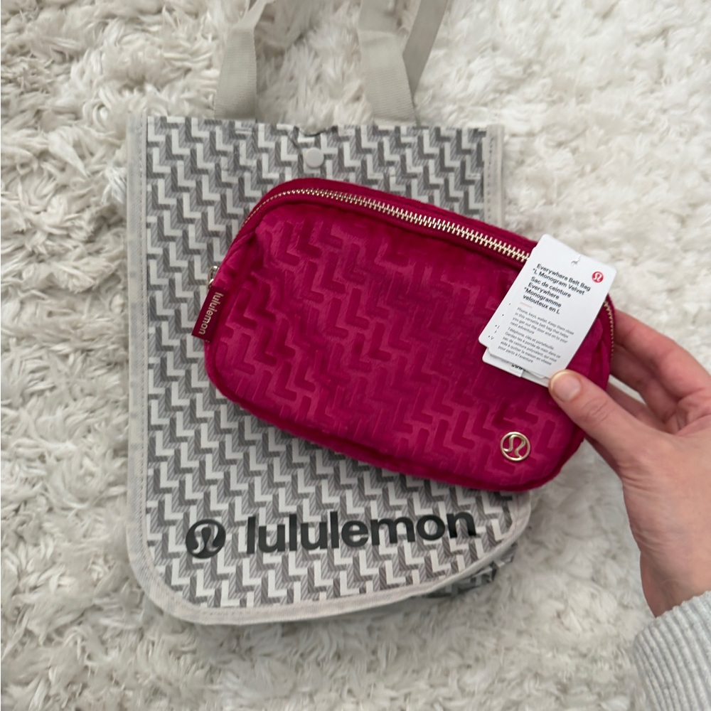 lululemon athletica Everywhere Belt Bag, monogram L pink velvet LIMITED EDITION